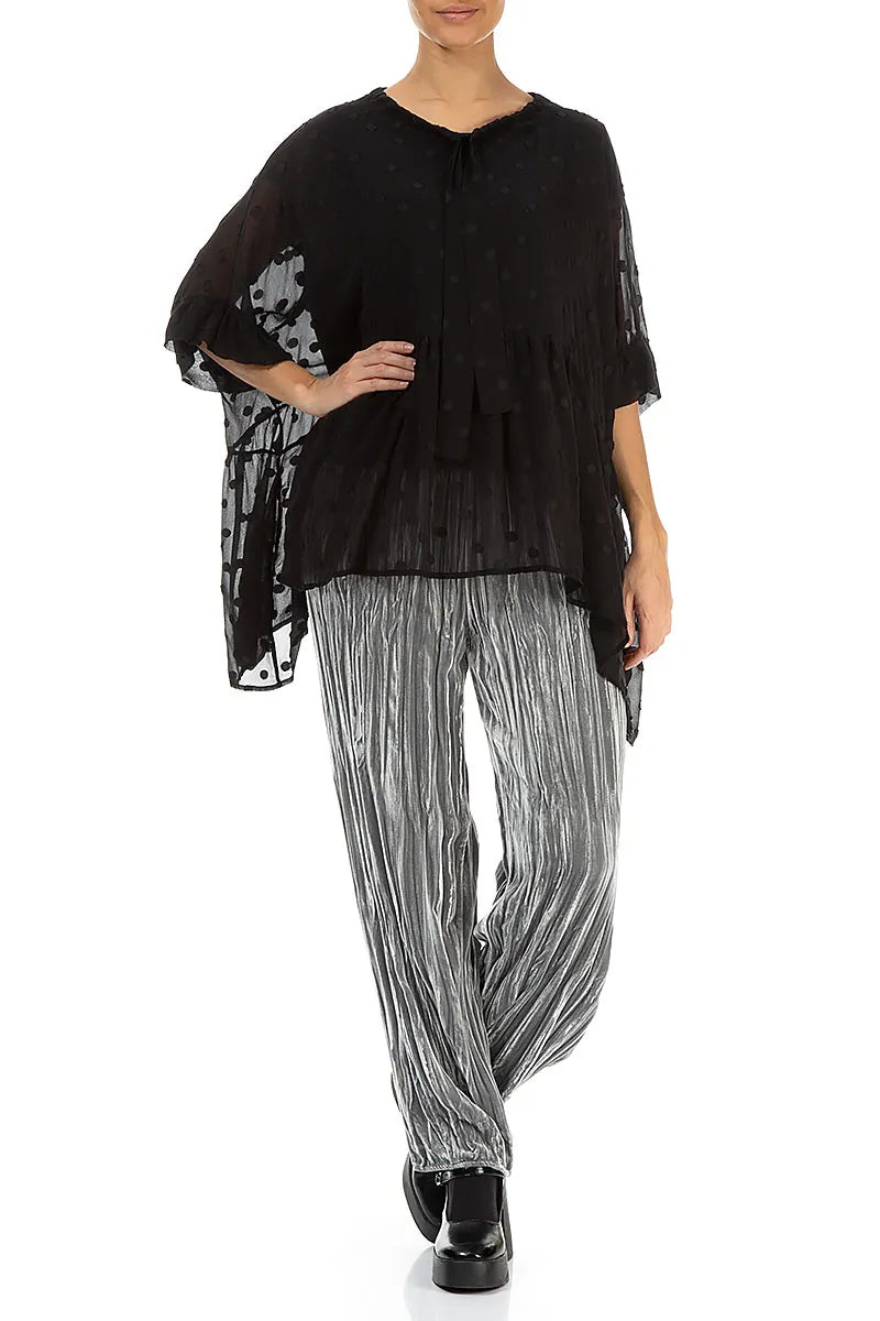 Long Taper Silver Crumpled Silk Velvet Trousers 4