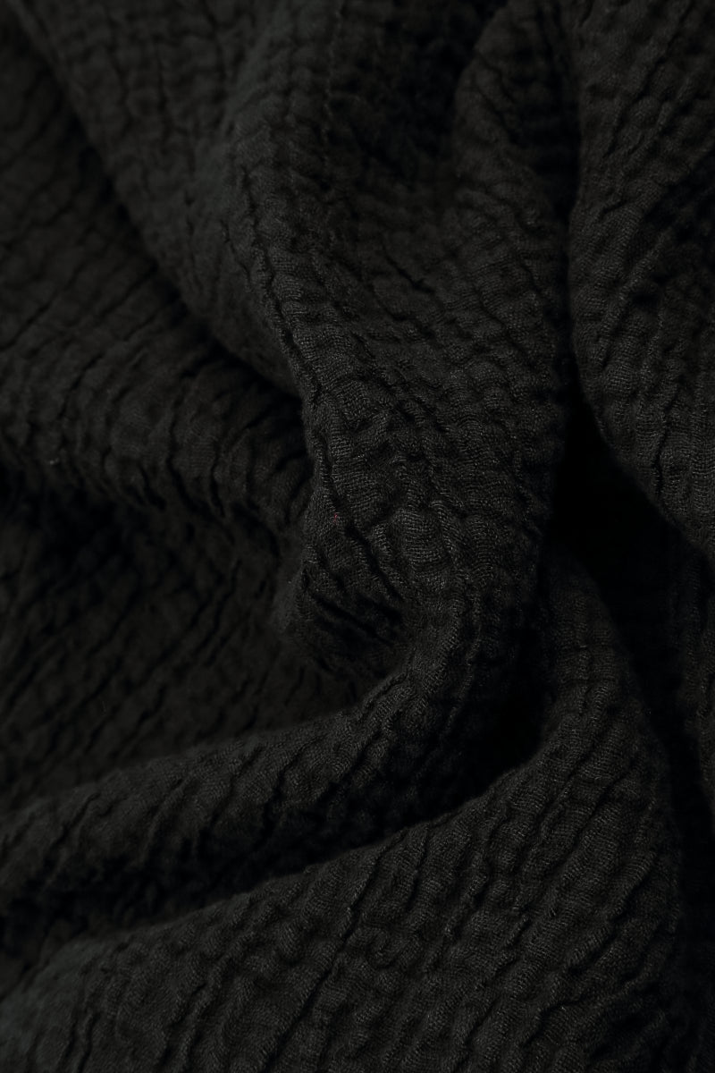 Long Tapered Black Textured Linen Trousers 5