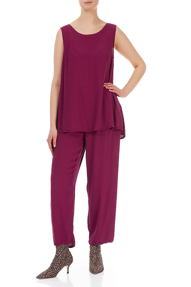 Tapered Claret Viscose Trousers 4