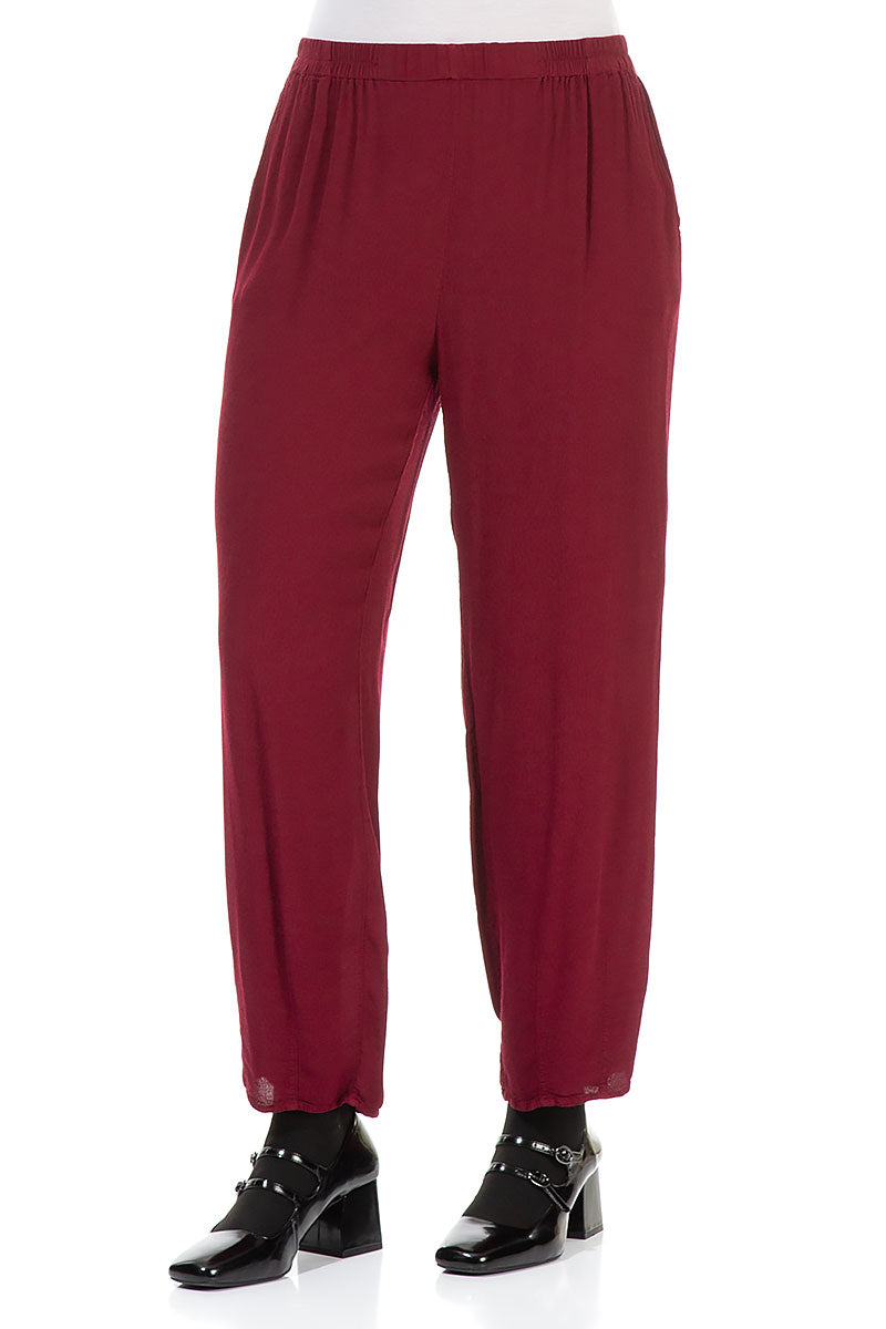 Long Tapered Claret Viscose Trousers 3