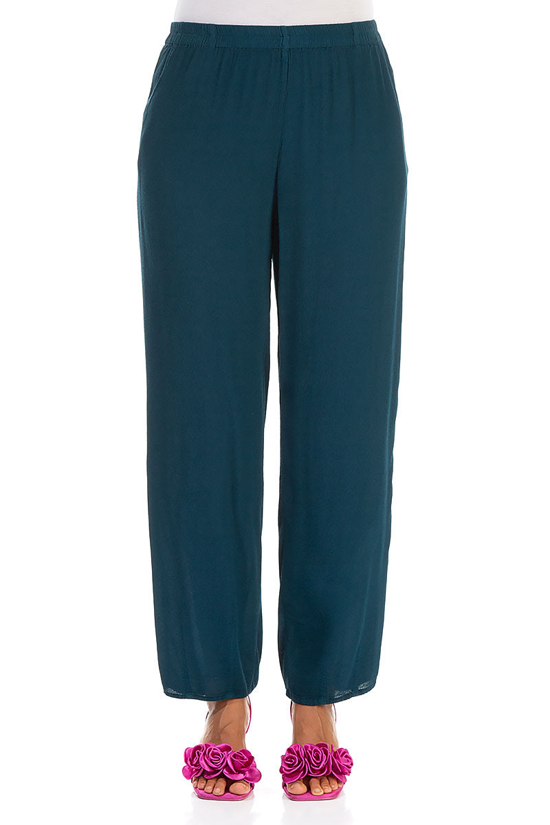 Long Tapered Dark Teal Viscose Trousers 1