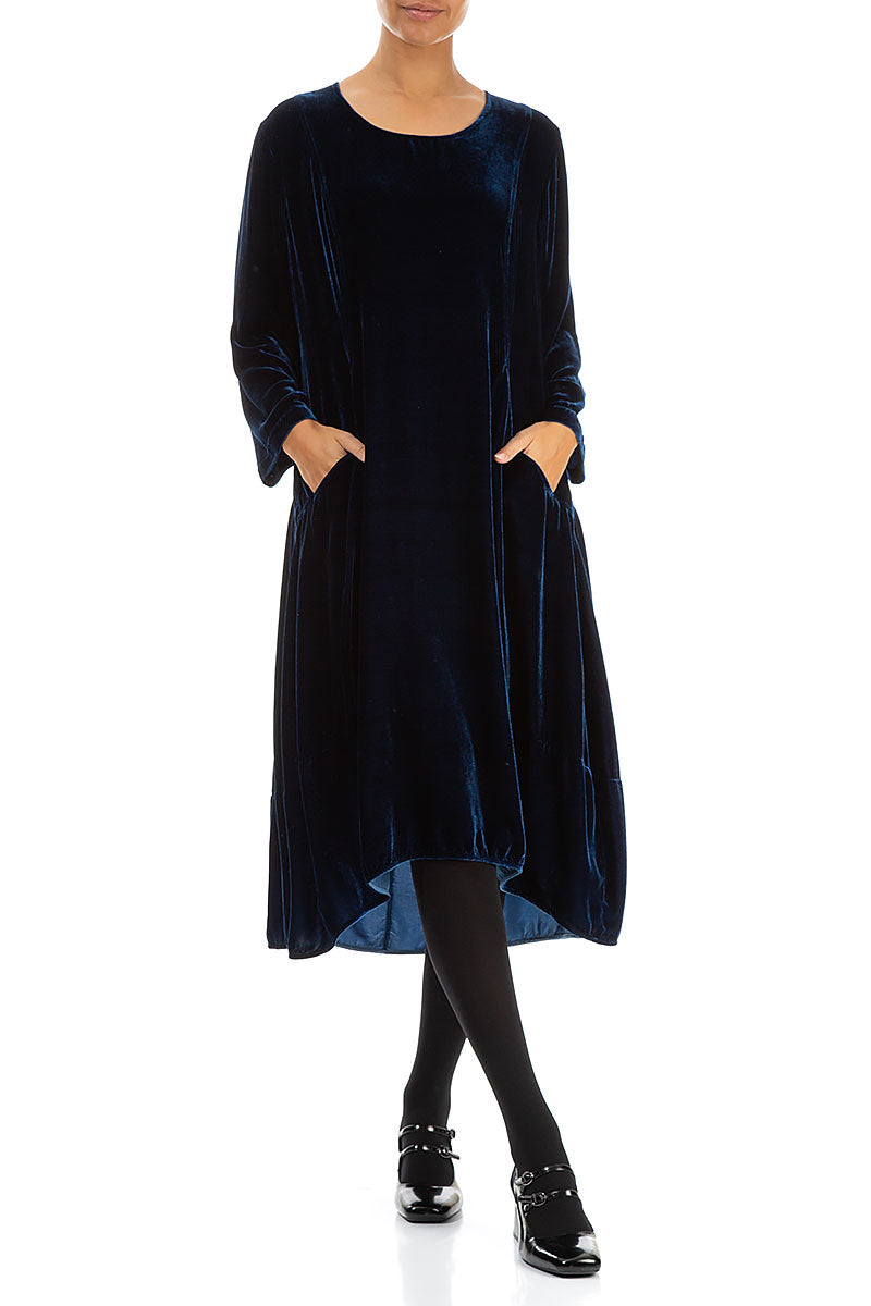 A-Line Azure Silk Velvet Dress 4