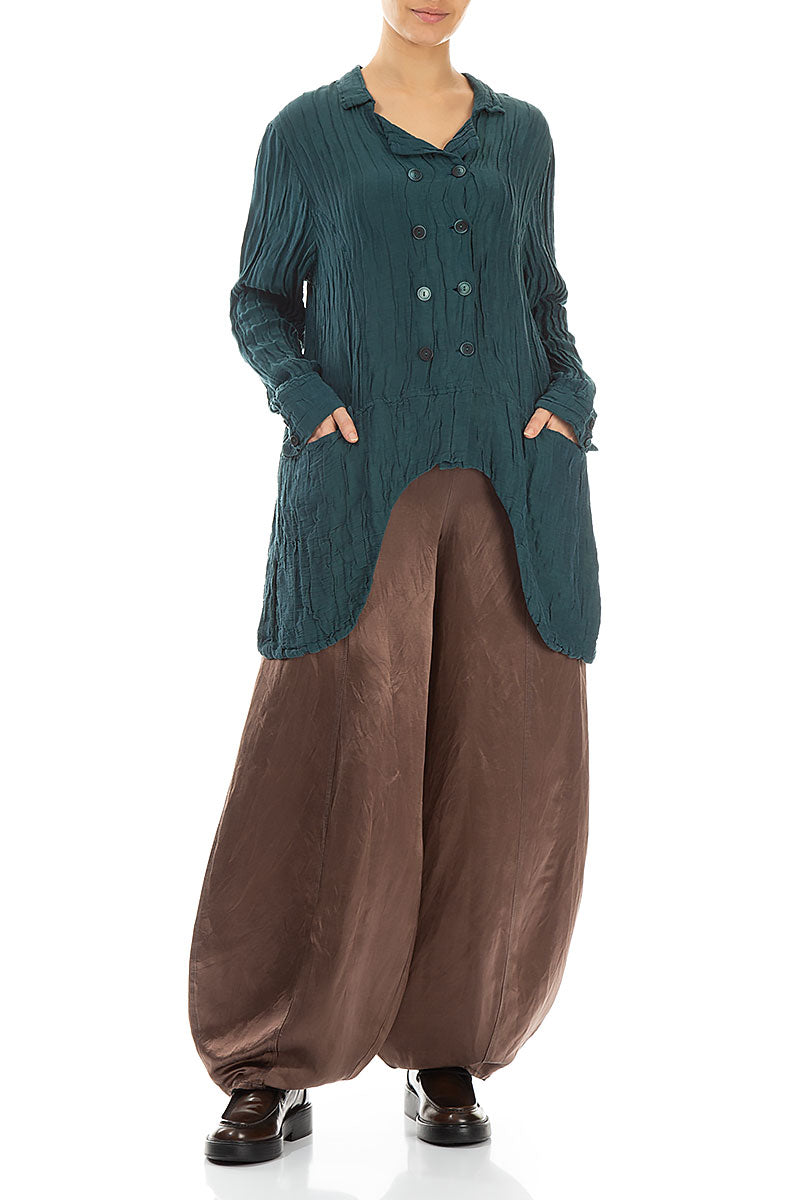 Longer Back Crinkled Teal Silk Jacket 4