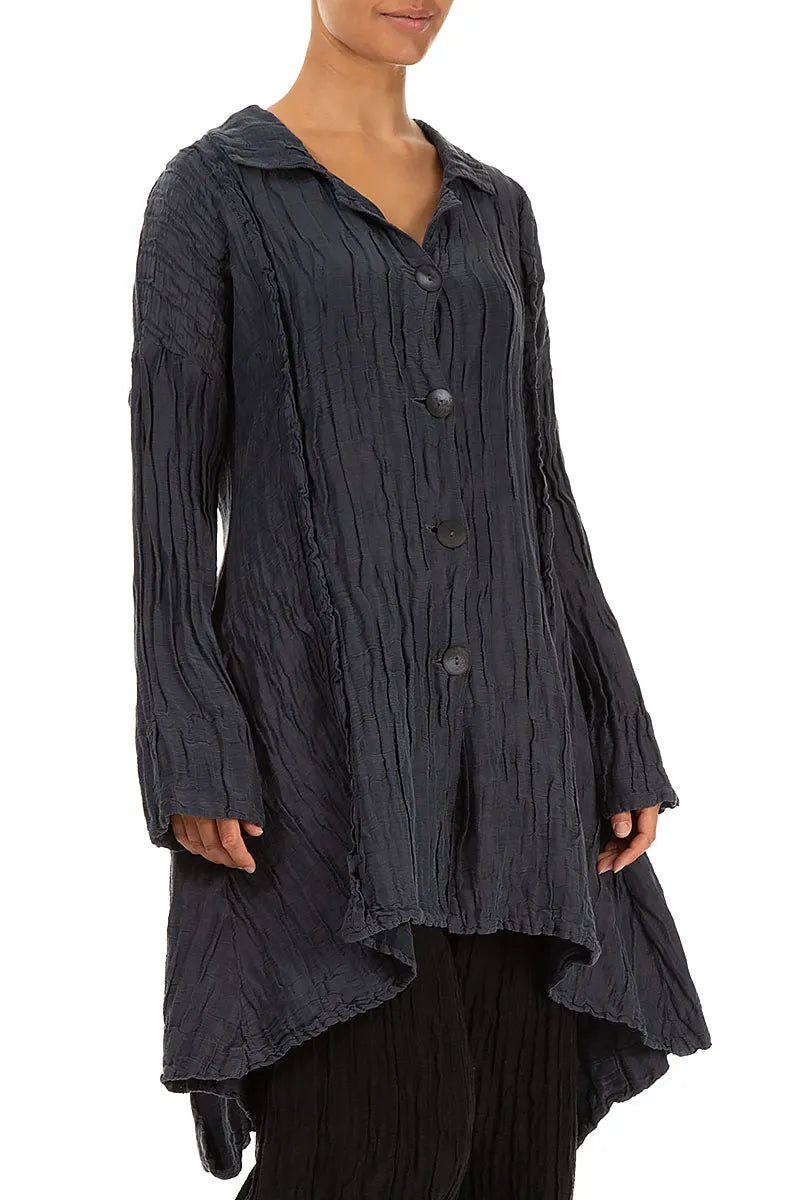 Veste longue en lin et soie violet froissé à l&