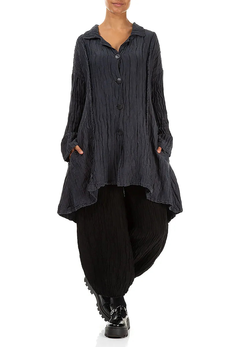 Veste longue en lin et soie violet froissé à l&