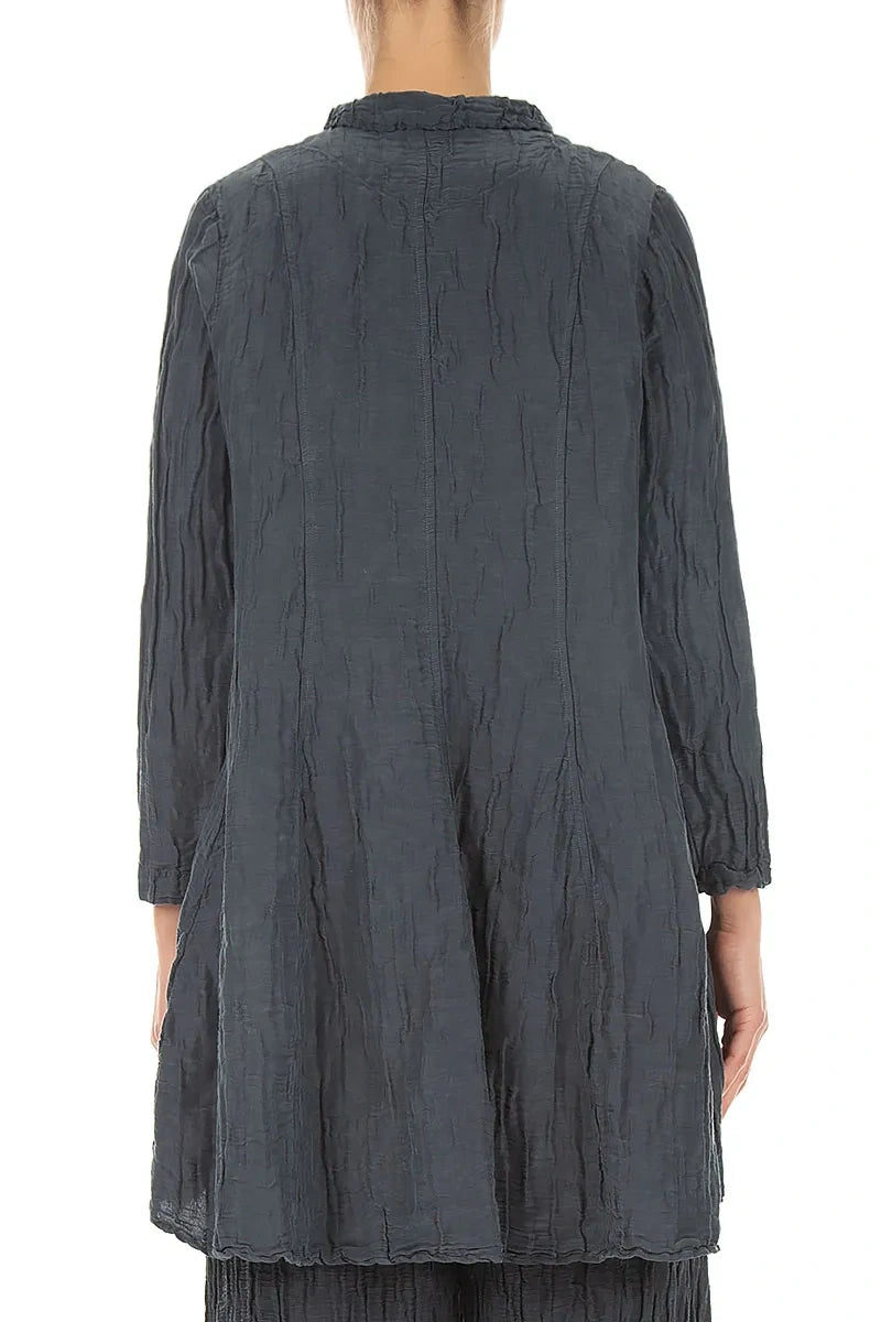 Longer Back Graphite Crinkled Silk Linen Jacket