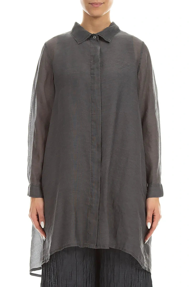 Hemd aus längerem Rückenteil, Graphit, Seide-Baumwolle