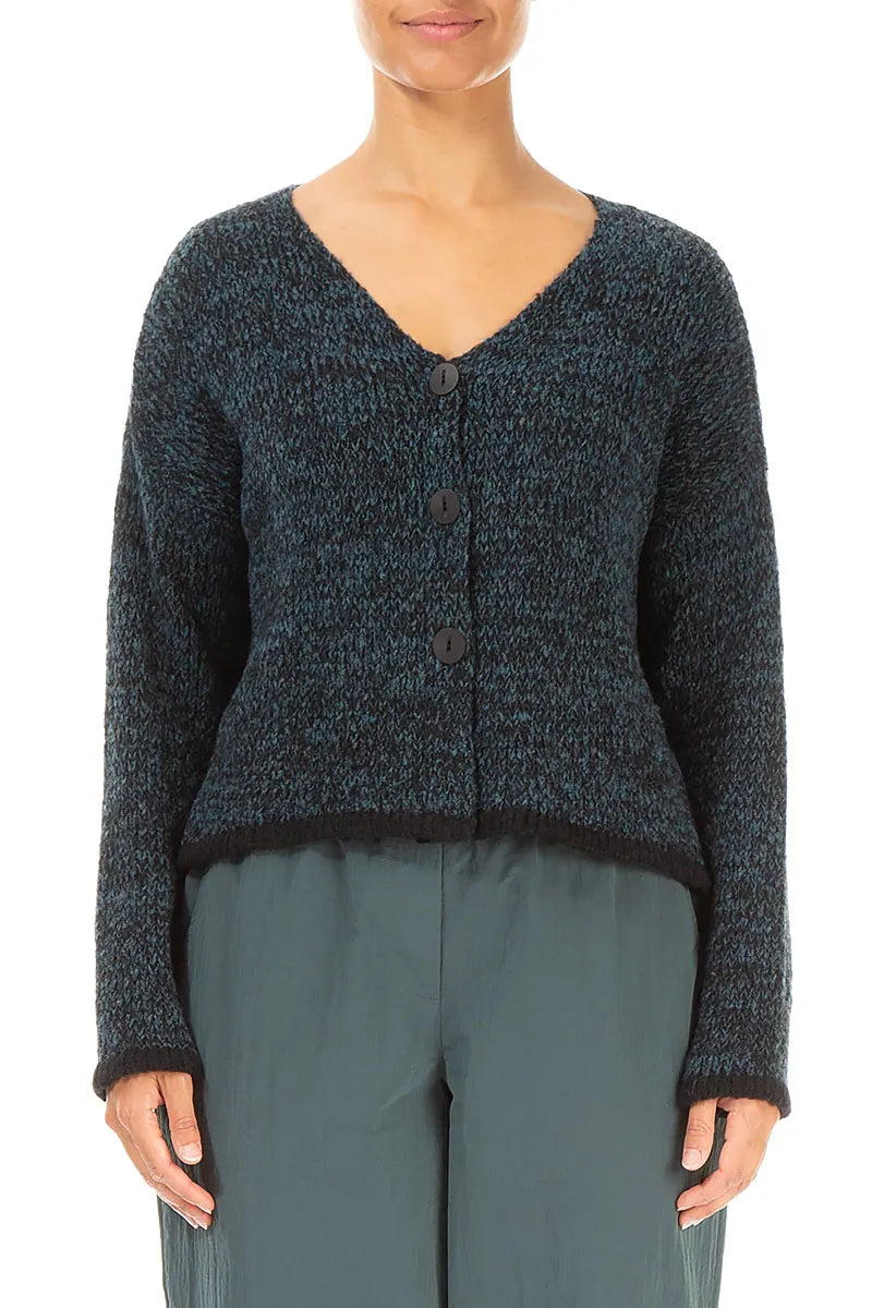 Cardigan en laine bleu sarcelle foncé mélangé à dos plus long