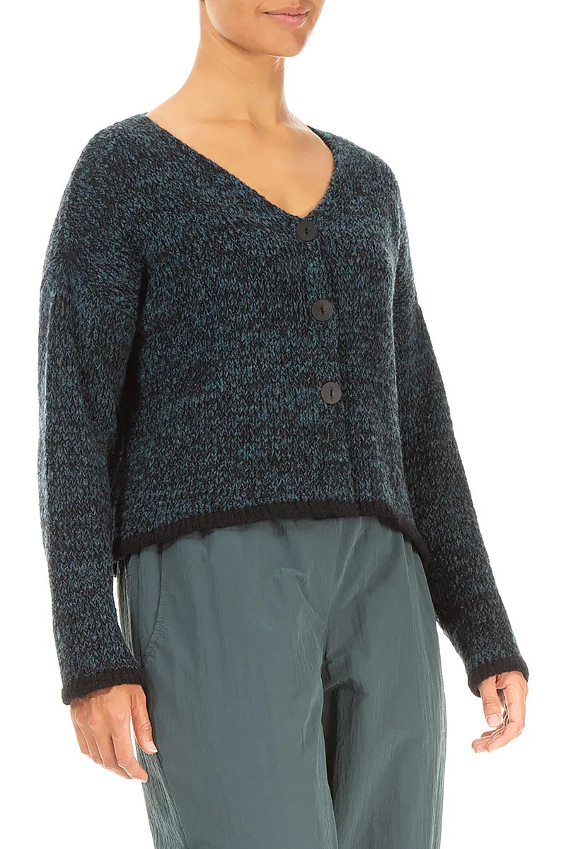 Cardigan en laine bleu sarcelle foncé mélangé à dos plus long
