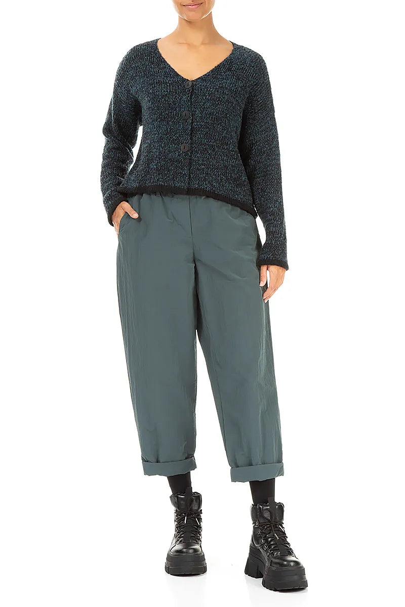 Cardigan en laine bleu sarcelle foncé mélangé à dos plus long