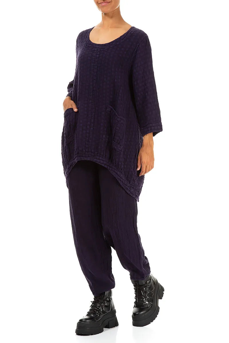 Longer Back Royal Purple Textured Linen Tunic 4