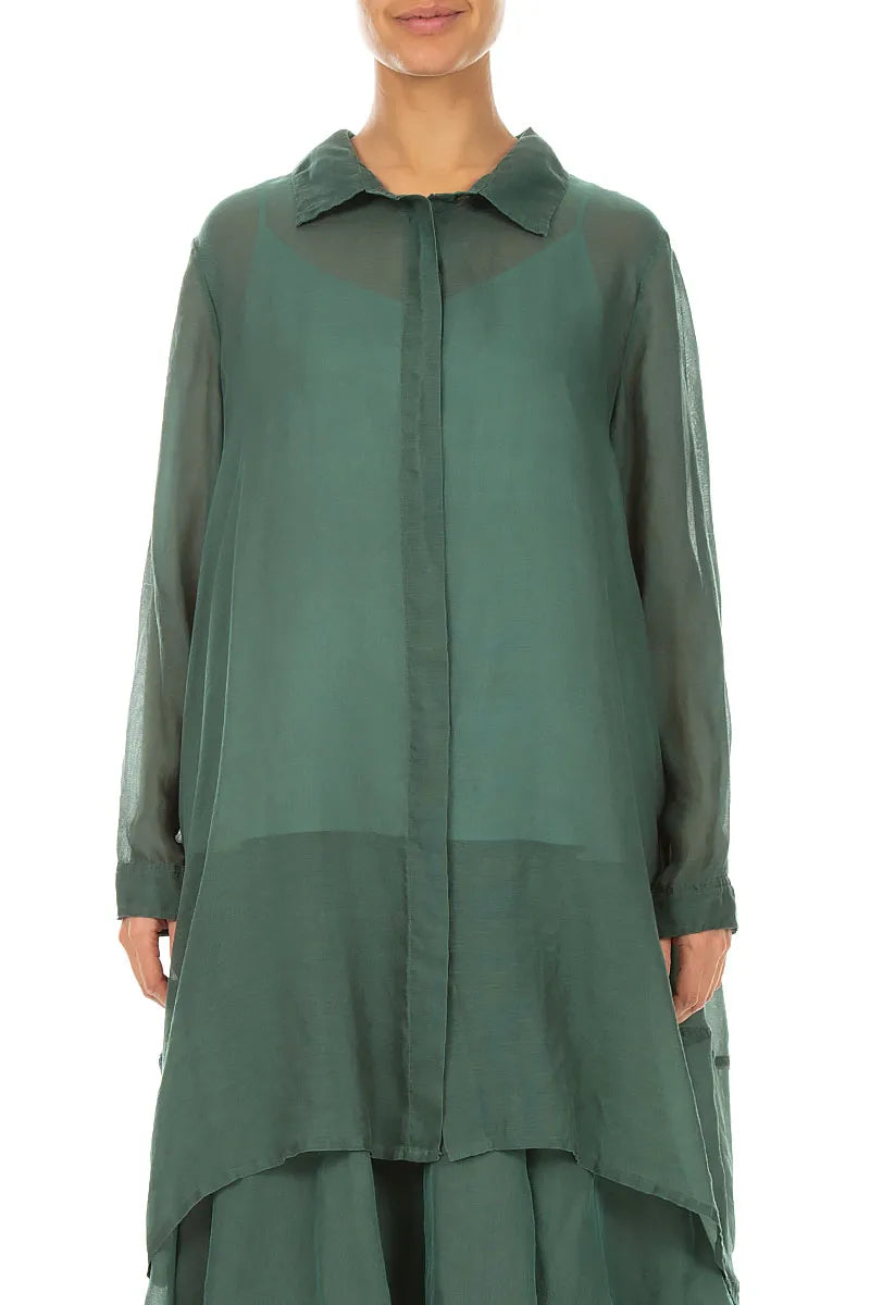 Longer Back Sage Silk Cotton Shirt 1