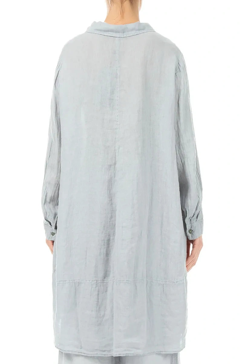 Longer Back Silver Grey Gauze Linen Shirt