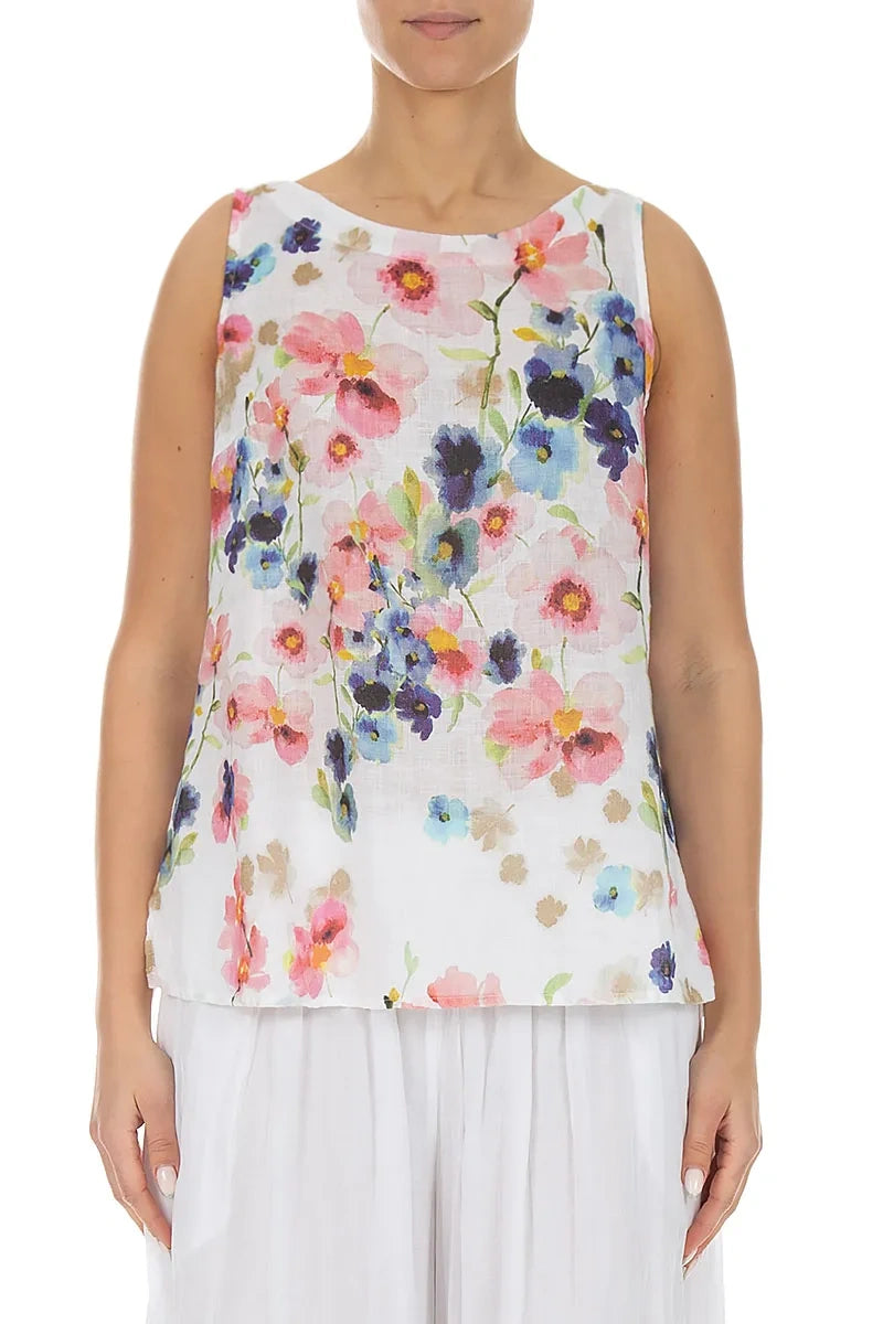 Longer Back Sleeveless Primrose Linen Top 1