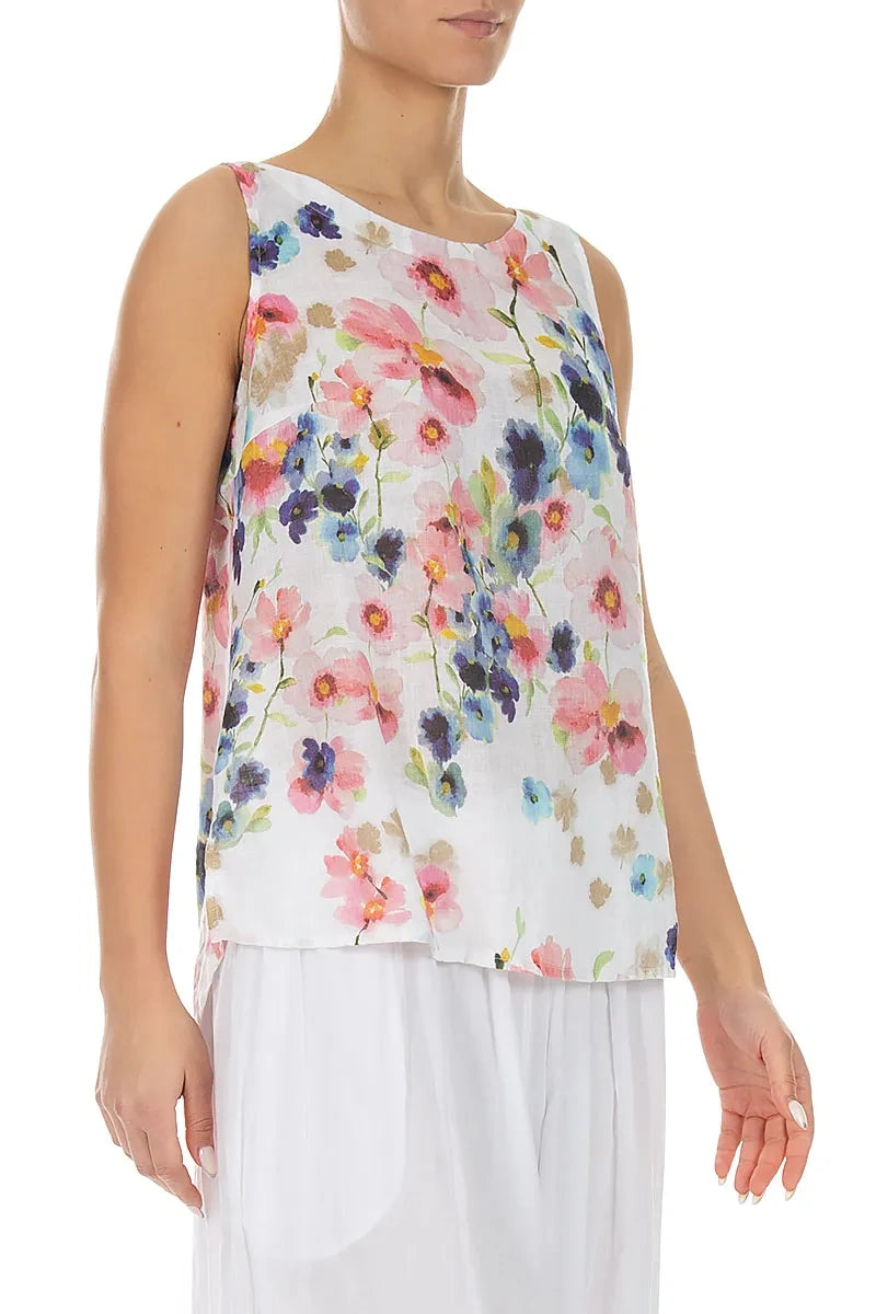 Longer Back Sleeveless Primrose Linen Top 3