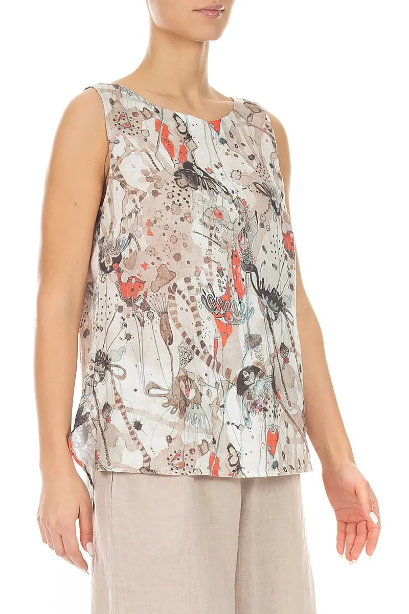 Ärmelloses Leinentop „Savannah“ mit längerem Rückenteil