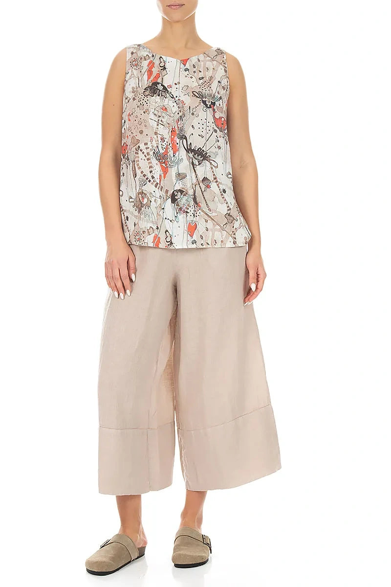 Ärmelloses Leinentop „Savannah“ mit längerem Rückenteil