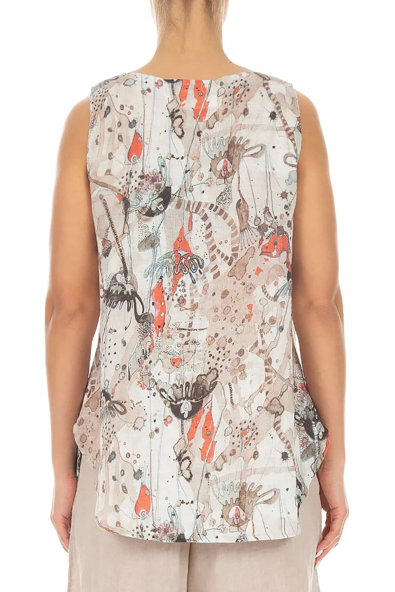 Ärmelloses Leinentop „Savannah“ mit längerem Rückenteil