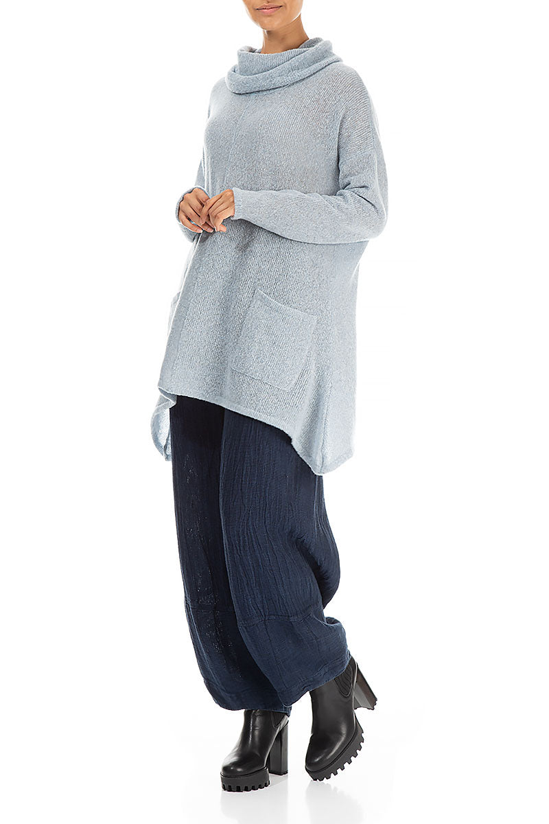 Longer Back Turtleneck Silver Blue Wool Sweater 4
