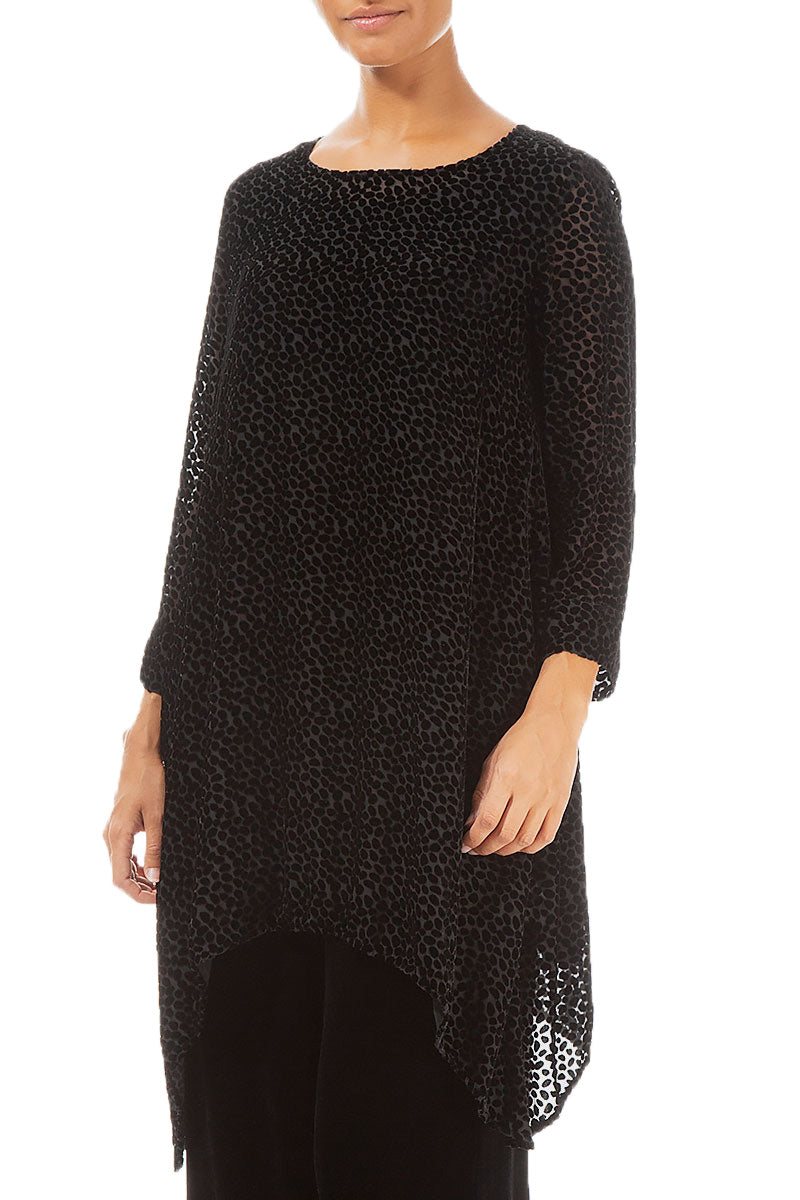 Longer Edge Devoré Dot Black Silk Velvet Tunic 3