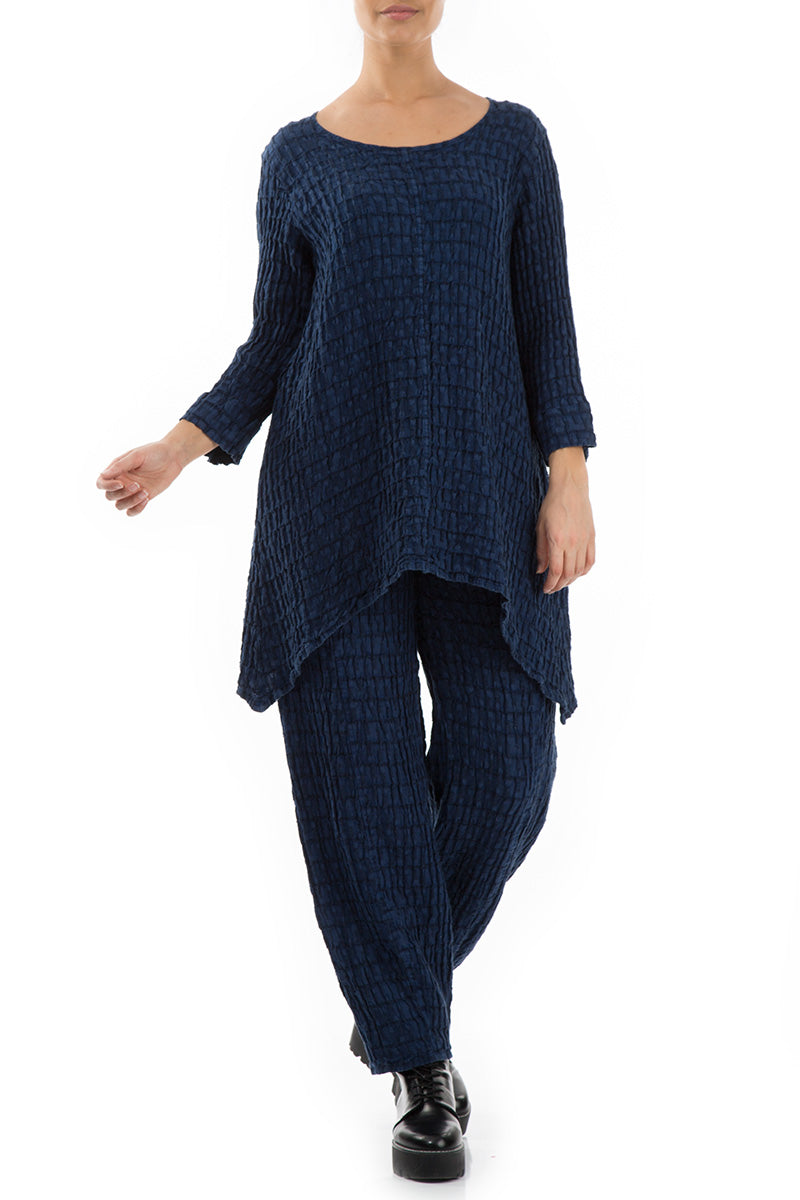 Tapered Royal Blue Linen Trousers 4