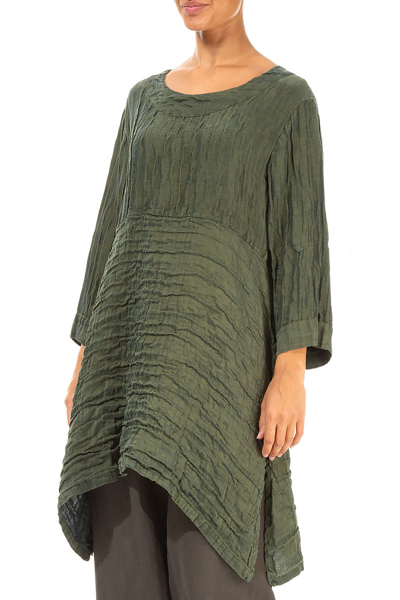 Longer Sides Crinkled Khaki Silk Tunic 3