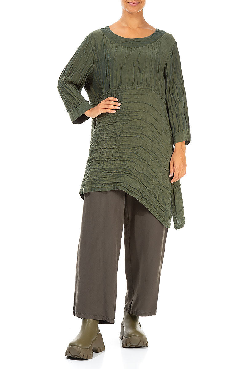 Longer Sides Crinkled Khaki Silk Tunic 4