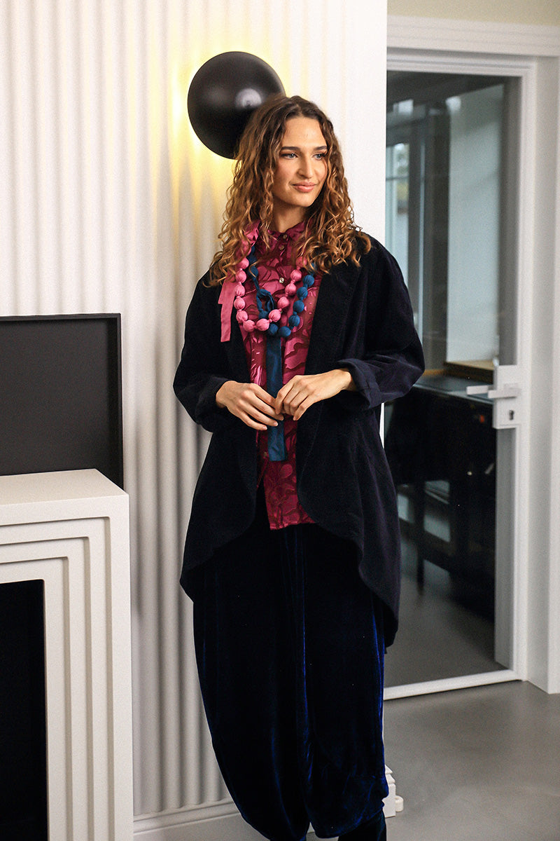 Loose Azure Silk Velvet Trousers 6