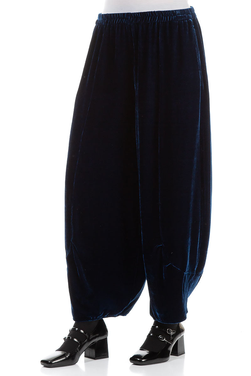 Loose Azure Silk Velvet Trousers 3