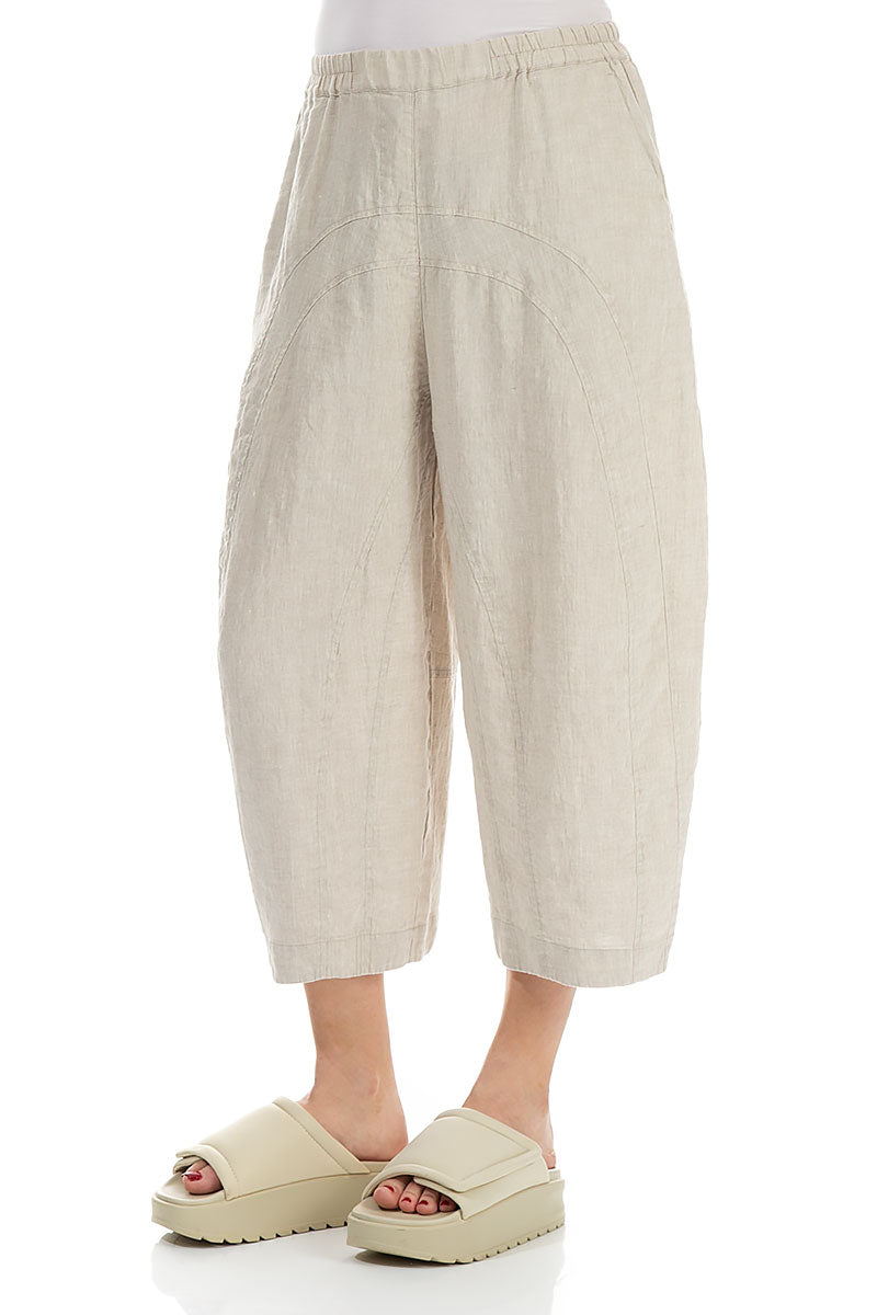 Loose Back Pockets Natural Linen Trousers 3
