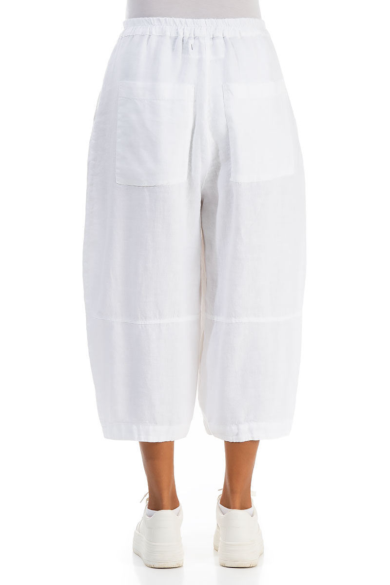 Loose Back Pockets White Linen Trousers 2