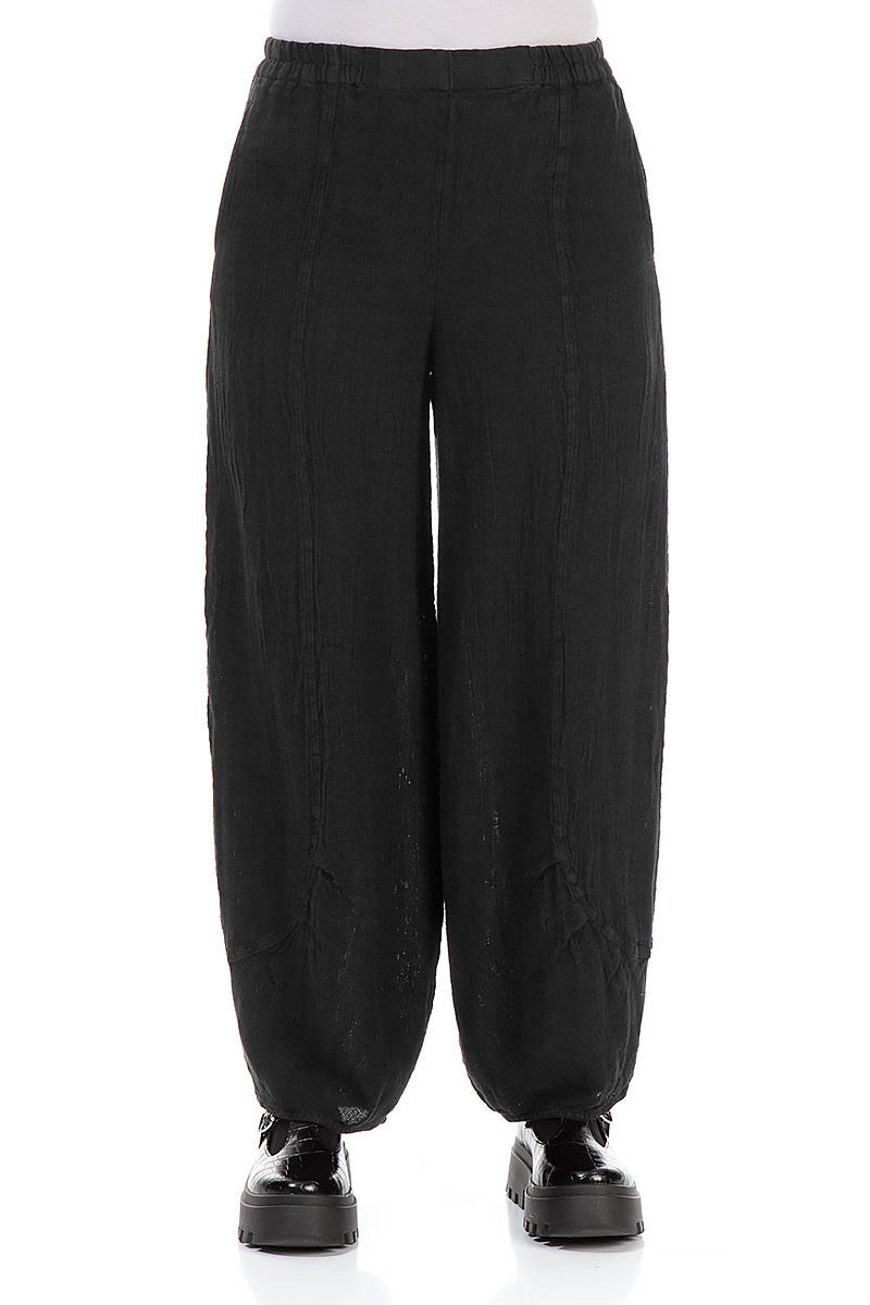 Black Mélange Linen Trousers 1