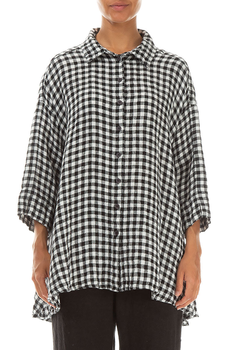 Loose Black & White Check Linen Shirt 1