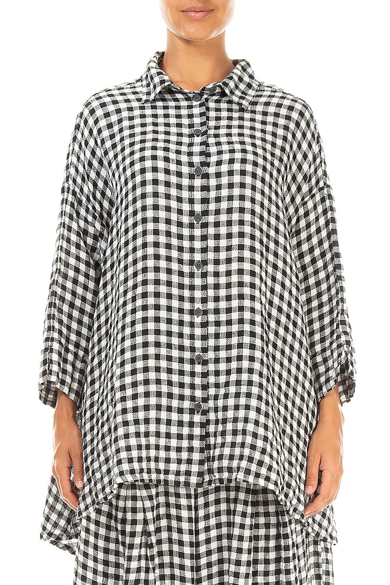 Loose Black & White Check Linen Shirt