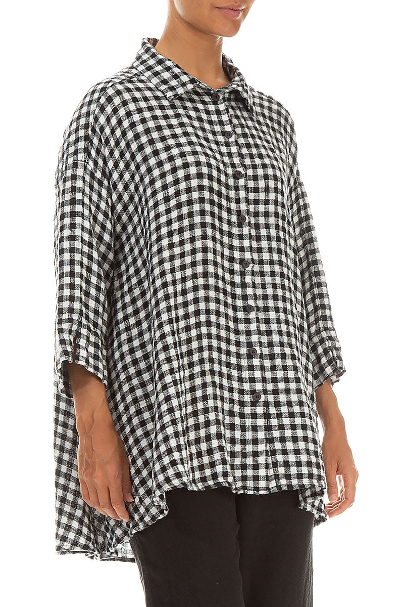 Loose Black & White Check Linen Shirt 3