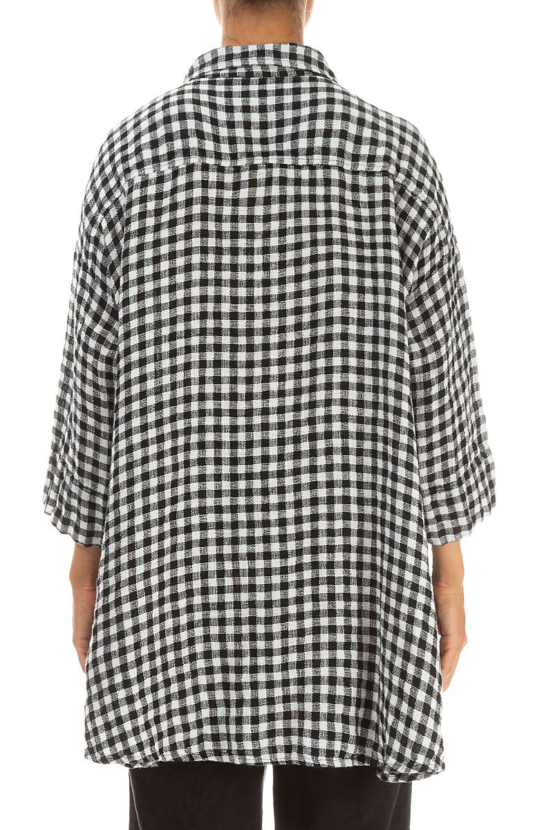 Loose Black & White Check Linen Shirt 2
