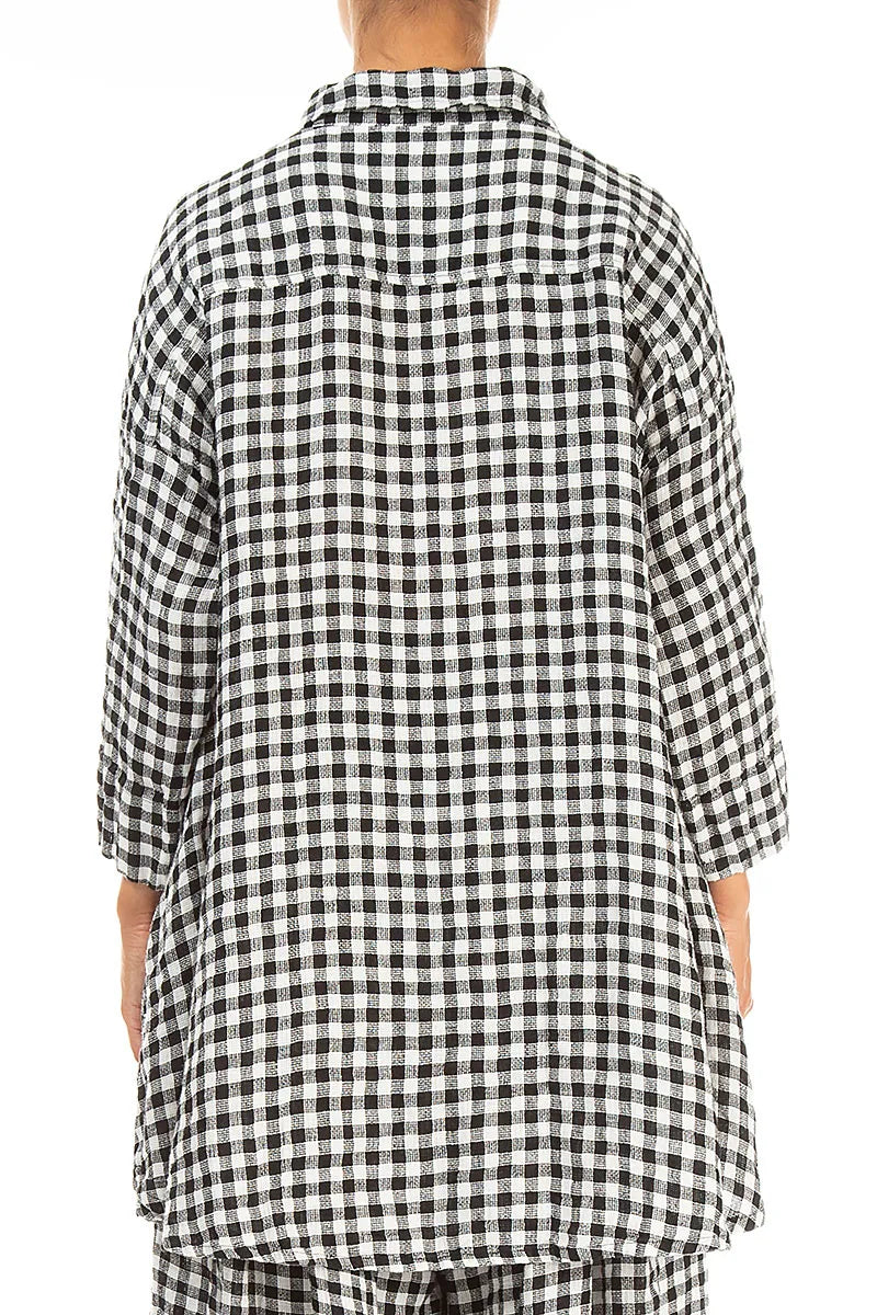 Loose Black & White Check Linen Shirt