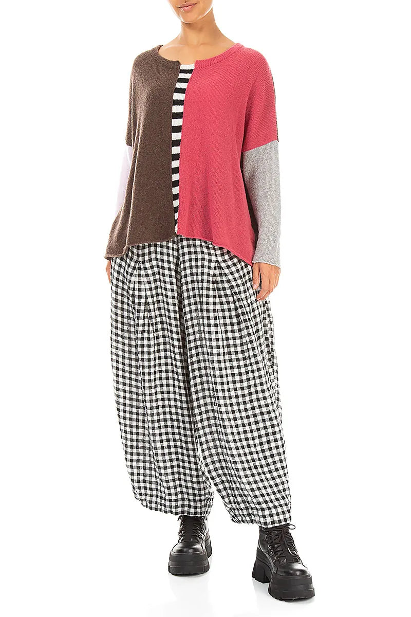 Loose Black & White Check Linen Trousers