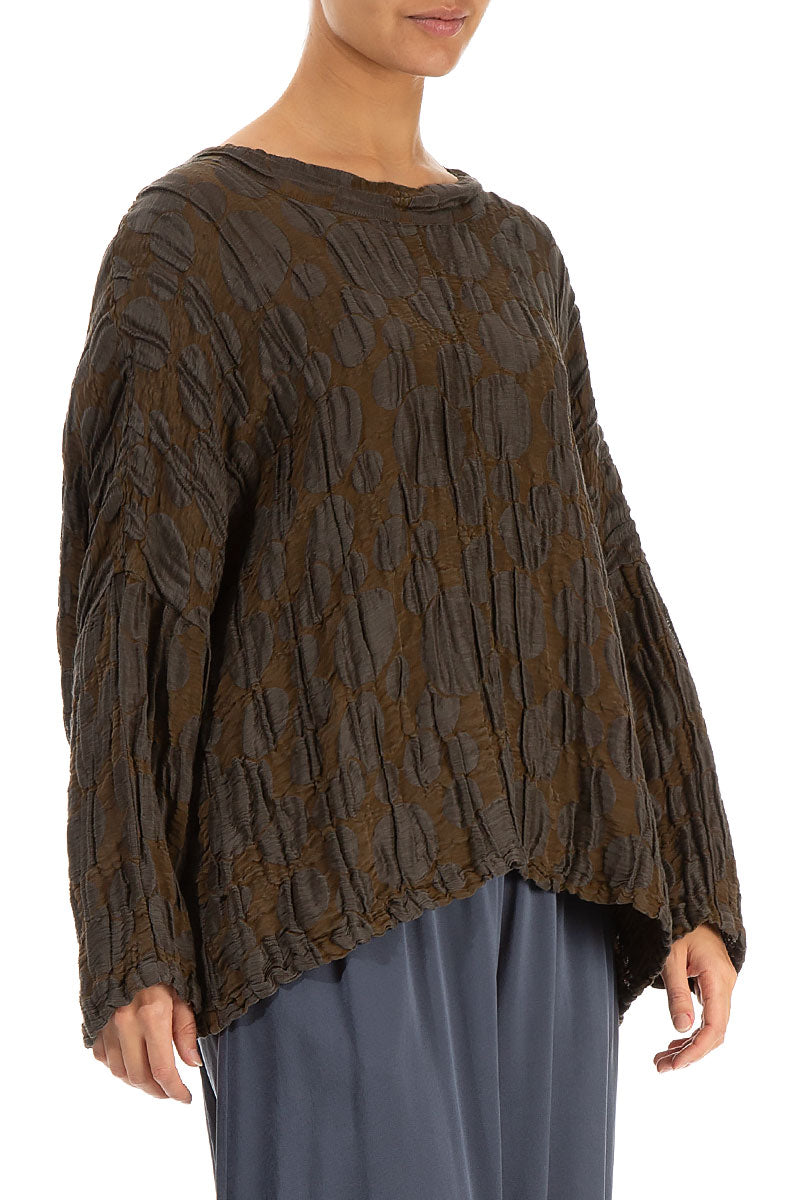 Loose Boxy Chocolate Circle Silk Linen Blouse 3