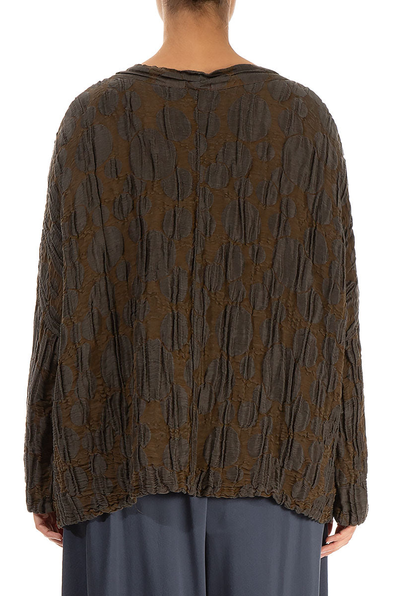 Loose Boxy Chocolate Circle Silk Linen Blouse 2