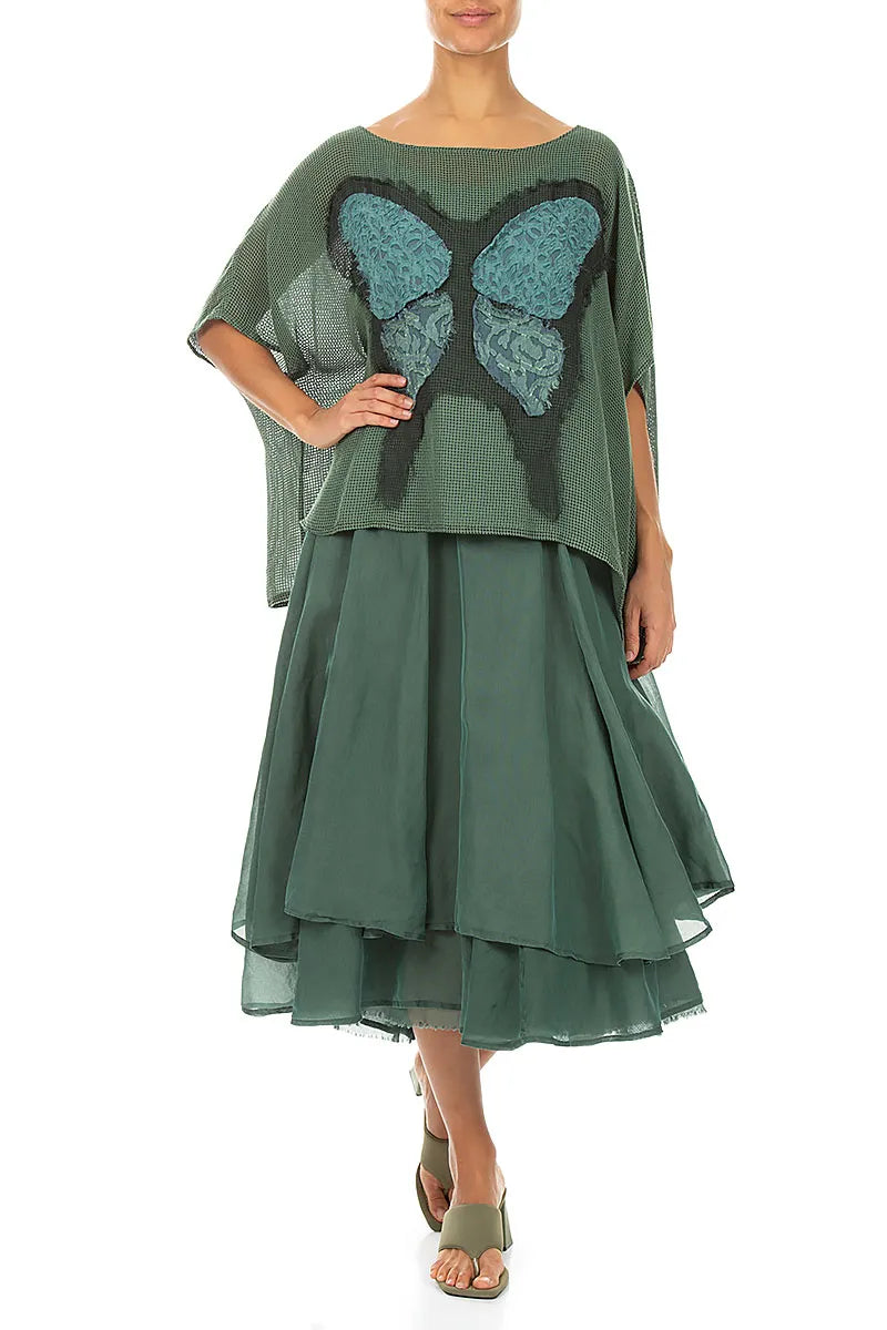 Chemisier ample en soie à maille papillon sauge