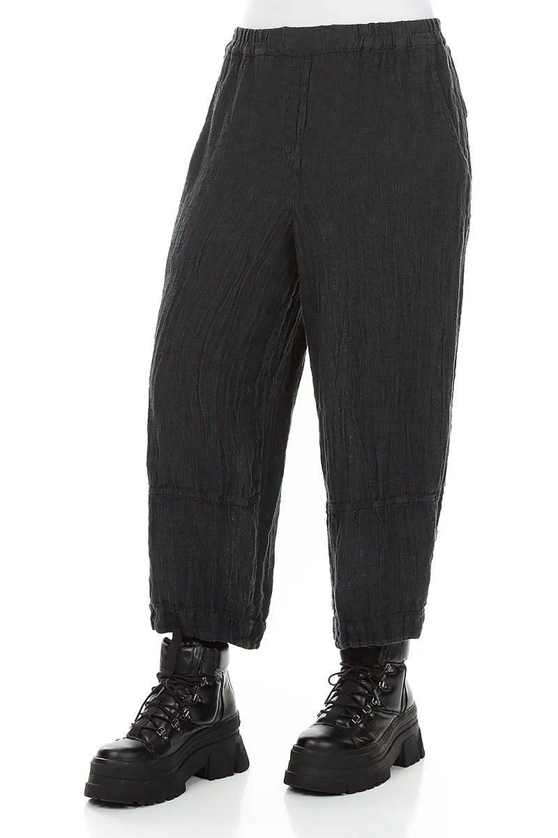 Loose Charcoal Mélange Linen Trousers 3