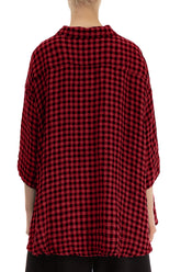 Loose Red Check Linen Shirt 2