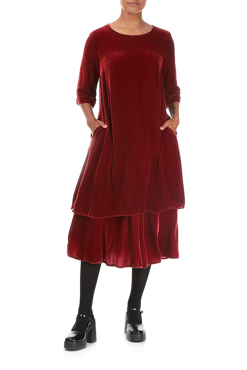 Loose Cherry Red Silk Velvet Tunic