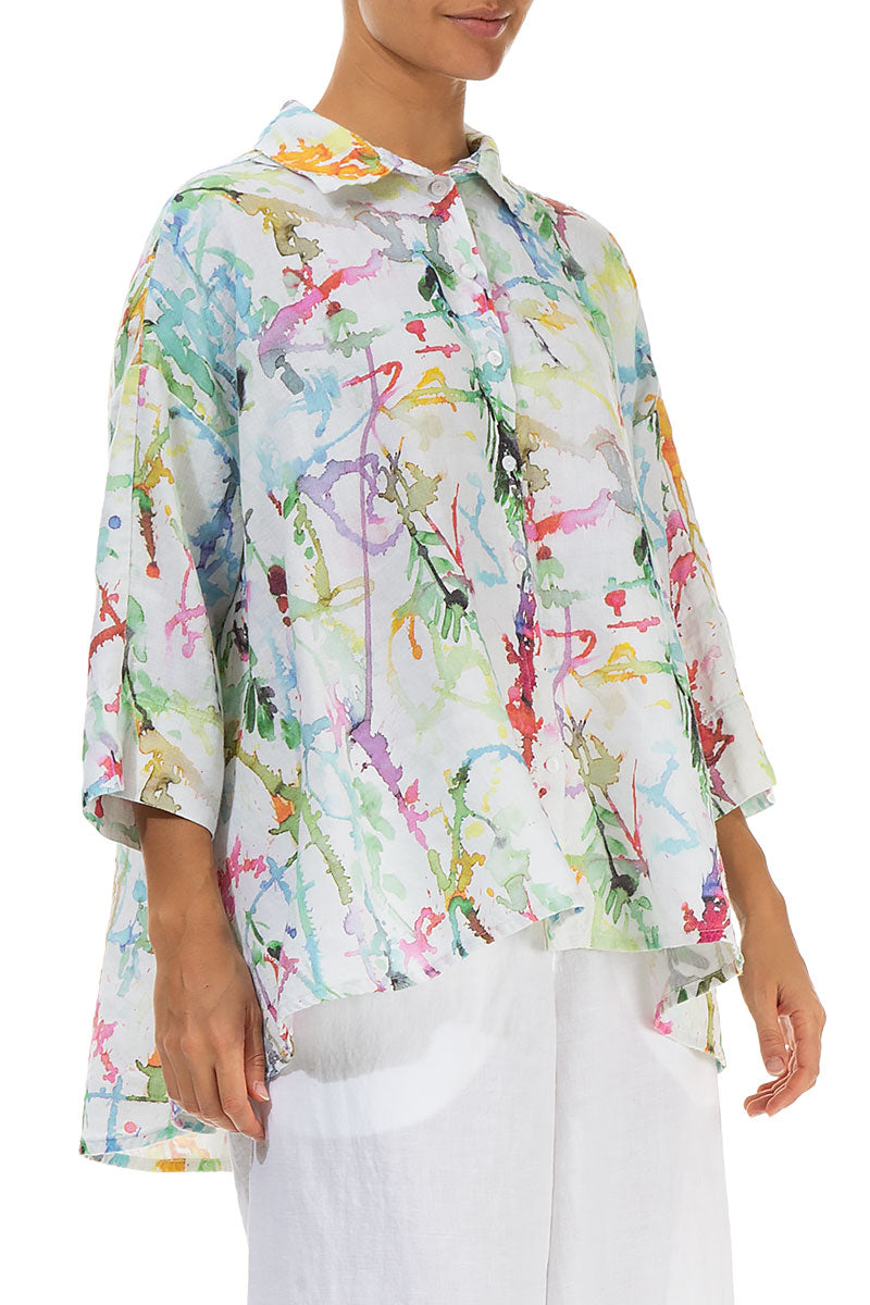 Loose Colour Splash Linen Shirt 3