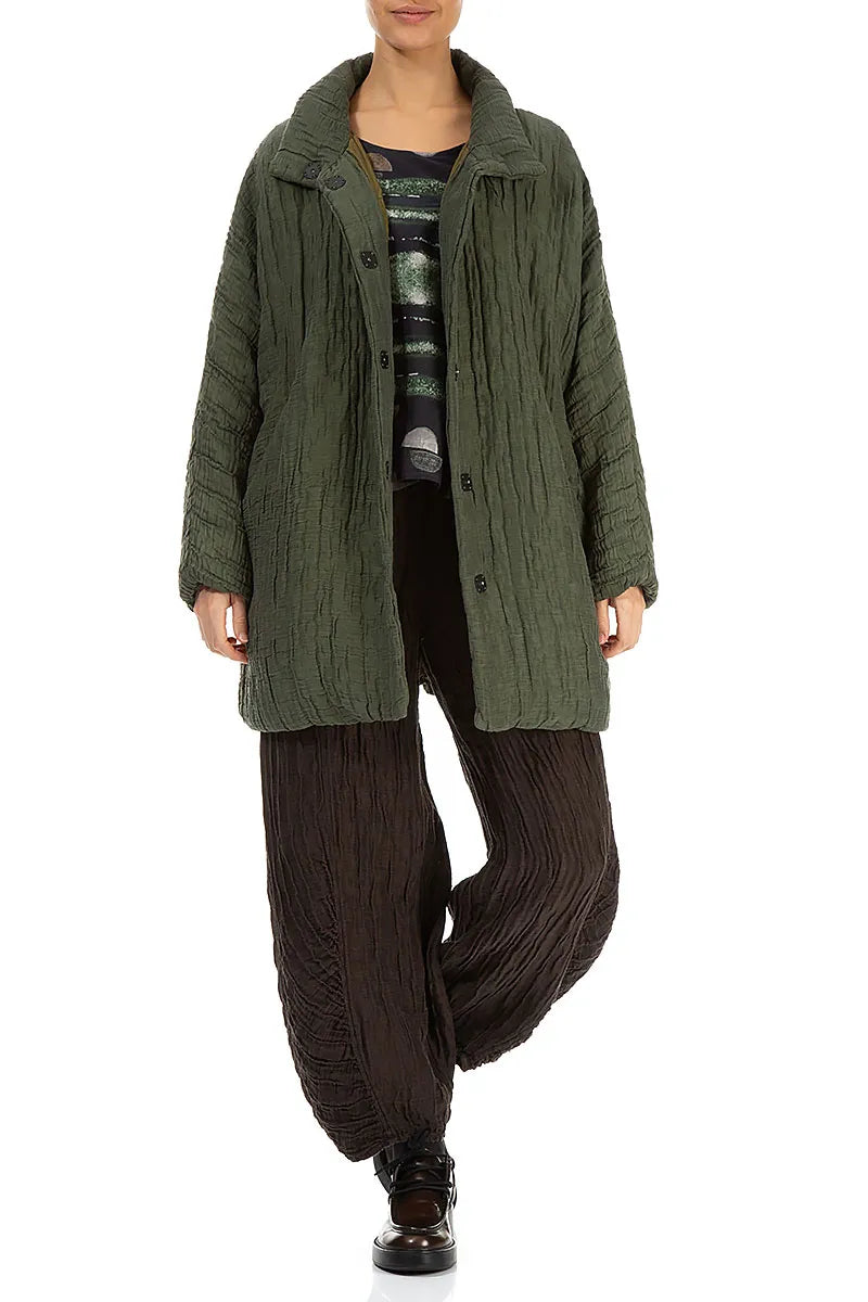 Loose Crinkled Forest Mist Silk Linen Coat 5