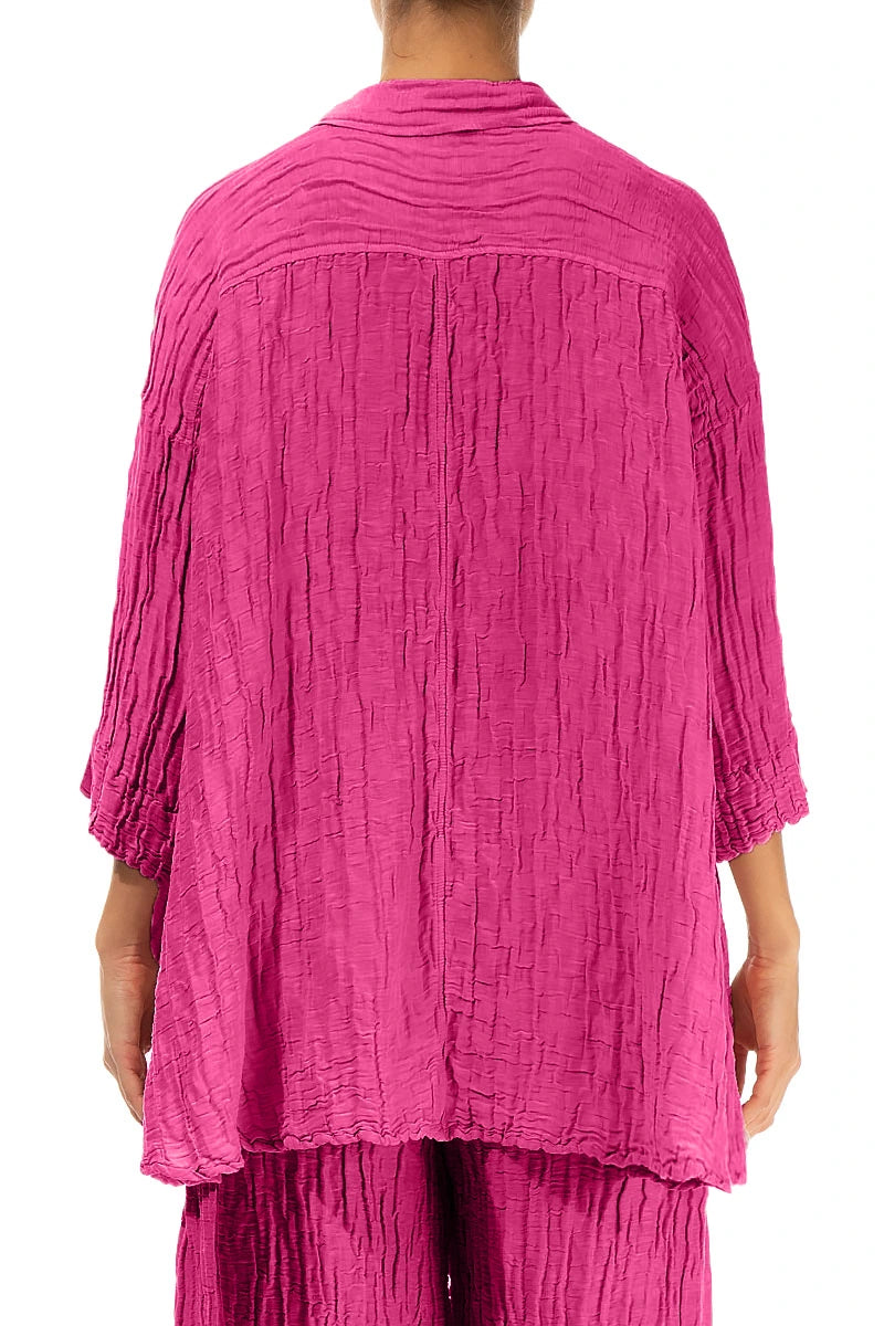 Loose Crinkled Fuchsia Silk Linen Shirt 2