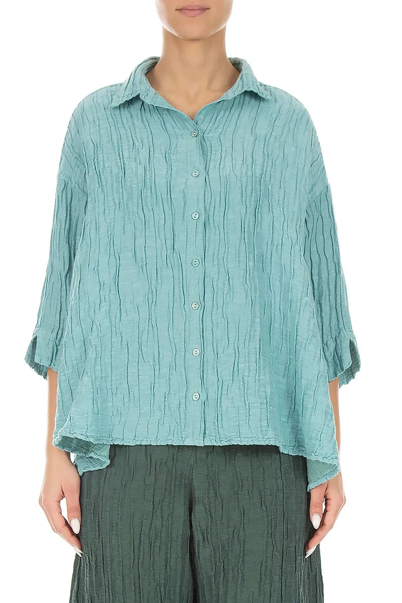 Loose Crinkled Mint Silk Linen Shirt