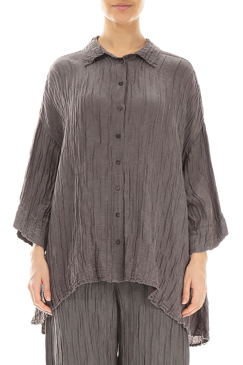 Loose Crinkled Truffle Silk Linen Shirt 1