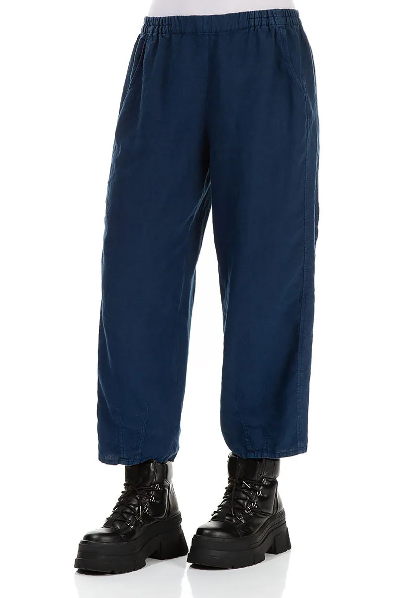 Loose Cropped Royal Blue Linen Trousers 3